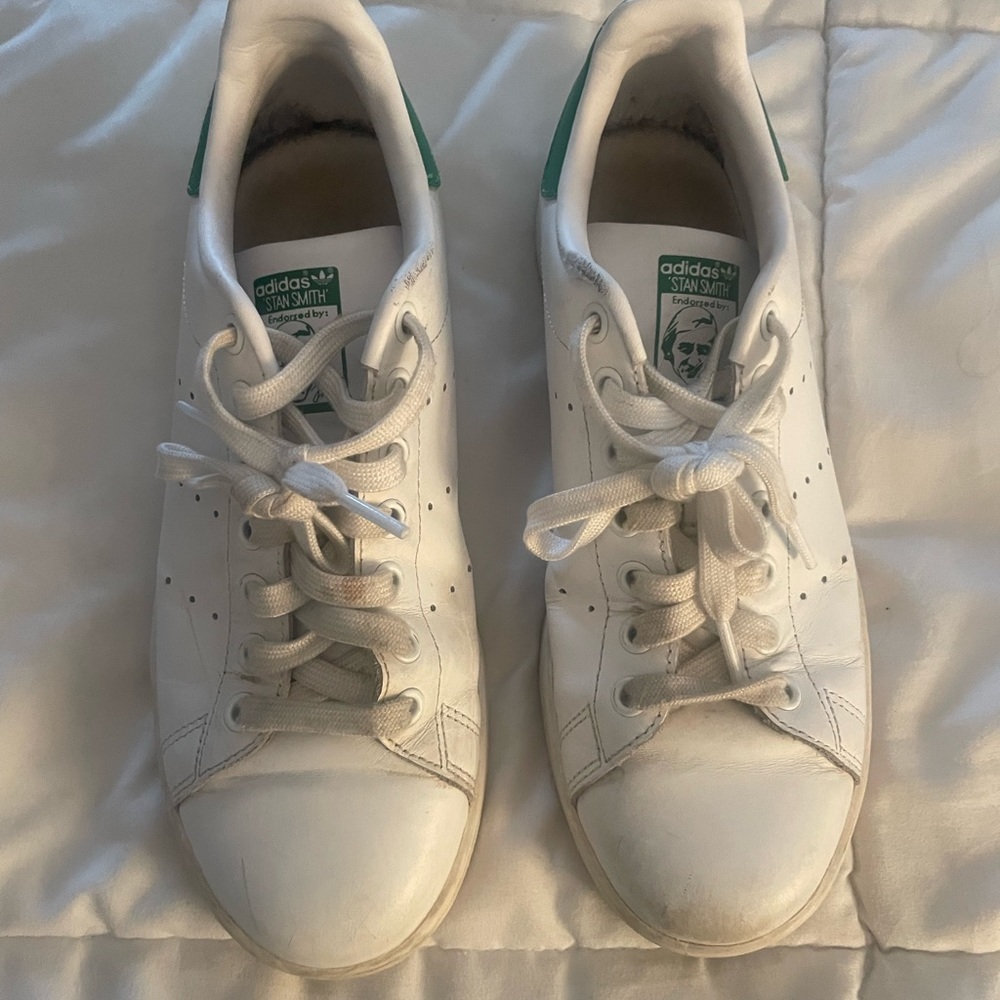 White and Green adidas Stan Smith sneakers size 8